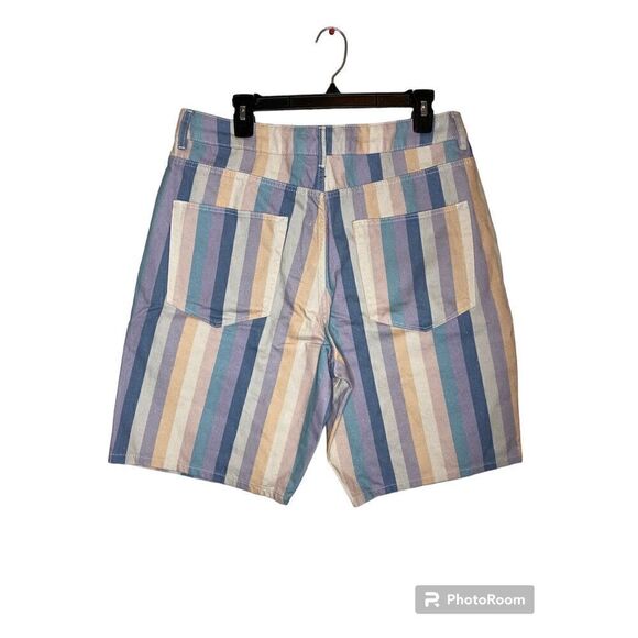 Asos Striped Cotton Flat Front Bermuda Chino Shorts Multi-Color Size W34 NWT - Picture 2 of 4